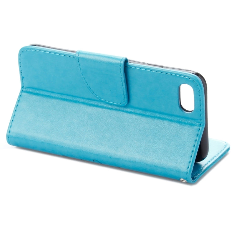 For iPhone 8 & 7 Pressed Flowers Horizontal Flip Leather Case with Holder & Card Slots & Wallet(Blue)