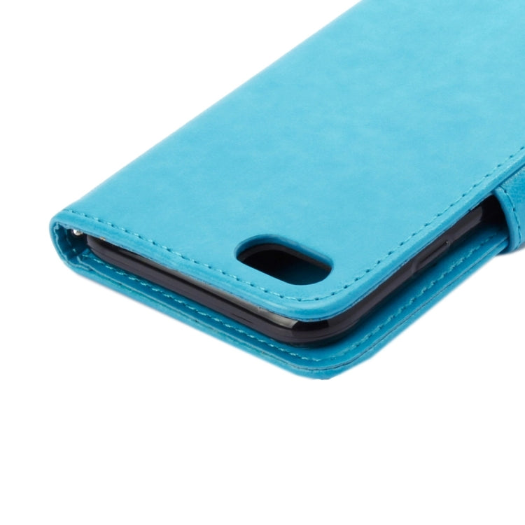 For iPhone 8 & 7 Pressed Flowers Horizontal Flip Leather Case with Holder & Card Slots & Wallet(Blue)