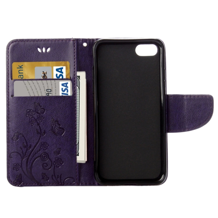 For iPhone 8 & 7 Pressed Flowers Horizontal Flip Leather Case with Holder & Card Slots & Wallet(Purple)