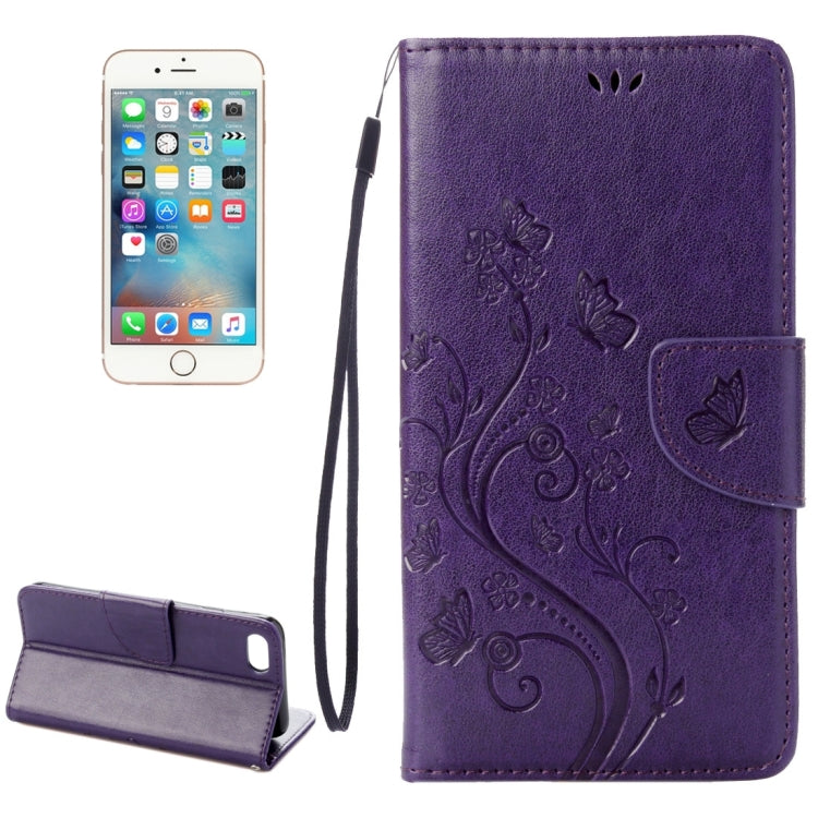 For iPhone 8 & 7 Pressed Flowers Horizontal Flip Leather Case with Holder & Card Slots & Wallet(Purple)