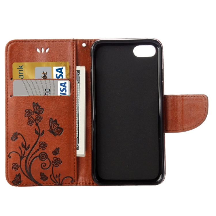 For iPhone 8 & 7 Pressed Flowers Horizontal Flip Leather Case with Holder & Card Slots & Wallet(Brown)