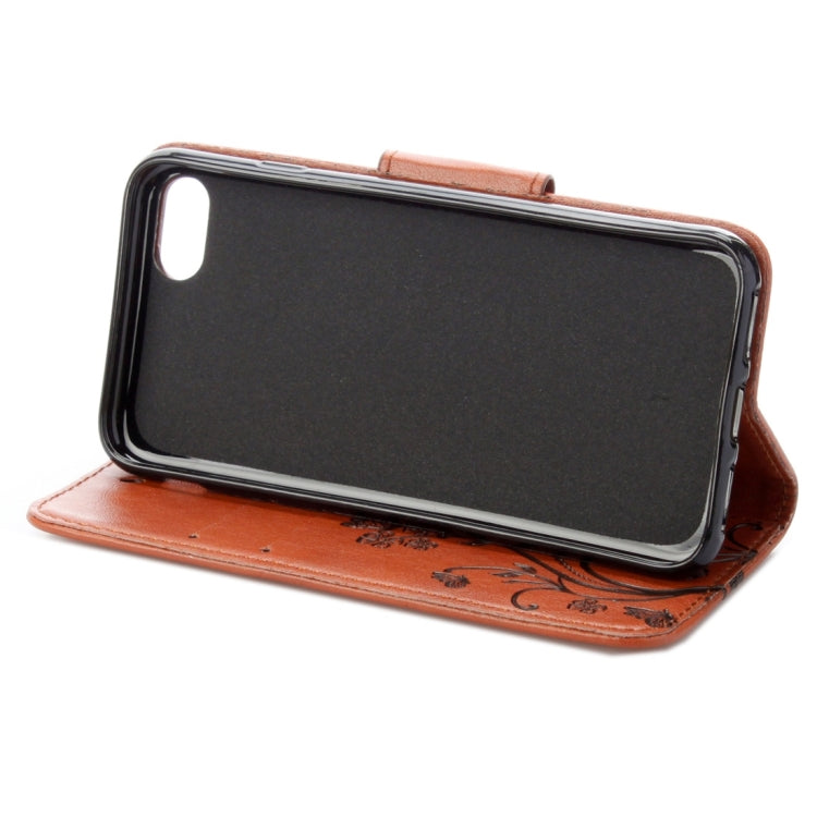For iPhone 8 & 7 Pressed Flowers Horizontal Flip Leather Case with Holder & Card Slots & Wallet(Brown)