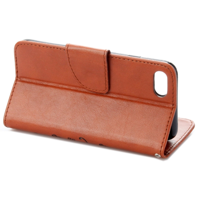 For iPhone 8 & 7 Pressed Flowers Horizontal Flip Leather Case with Holder & Card Slots & Wallet(Brown)