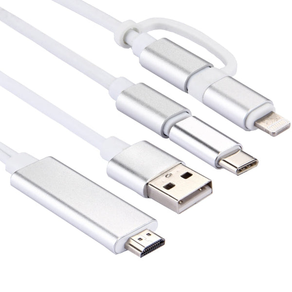 3 in 1 Micro USB & 8 Pin & Type-C to HDMI HD 1080P HDTV Adapter Cable(Silver)