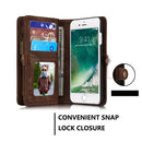 CaseMe for iPhone 8 & 7 Multifunctional Leather Billfold with Detachable Magnetic PC Back Protective Case & Holder & 10 Card Slots & 3 Cash Slots & 1 Zipper Wallet & 2 Photo Frames & 3 Magnetic Clasps(Coffee)