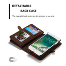CaseMe for iPhone 8 & 7 Multifunctional Leather Billfold with Detachable Magnetic PC Back Protective Case & Holder & 10 Card Slots & 3 Cash Slots & 1 Zipper Wallet & 2 Photo Frames & 3 Magnetic Clasps(Coffee)