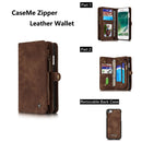 CaseMe for iPhone 8 & 7 Multifunctional Leather Billfold with Detachable Magnetic PC Back Protective Case & Holder & 10 Card Slots & 3 Cash Slots & 1 Zipper Wallet & 2 Photo Frames & 3 Magnetic Clasps(Coffee)