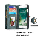 CaseMe for iPhone 8 & 7 Multifunctional Leather Billfold with Detachable Magnetic PC Back Protective Case & Holder & 10 Card Slots & 3 Cash Slots & 1 Zipper Wallet & 2 Photo Frames & 3 Magnetic Clasps(Blue)