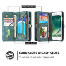 CaseMe for iPhone 8 & 7 Multifunctional Leather Billfold with Detachable Magnetic PC Back Protective Case & Holder & 10 Card Slots & 3 Cash Slots & 1 Zipper Wallet & 2 Photo Frames & 3 Magnetic Clasps(Blue)