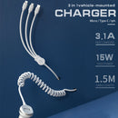 WK WP-C24 3.1A Explore The 3-in-1 Free Edition 8 Pin / Micro USB / USB-C / Type-C Data Cable + USB Car Charger (White)