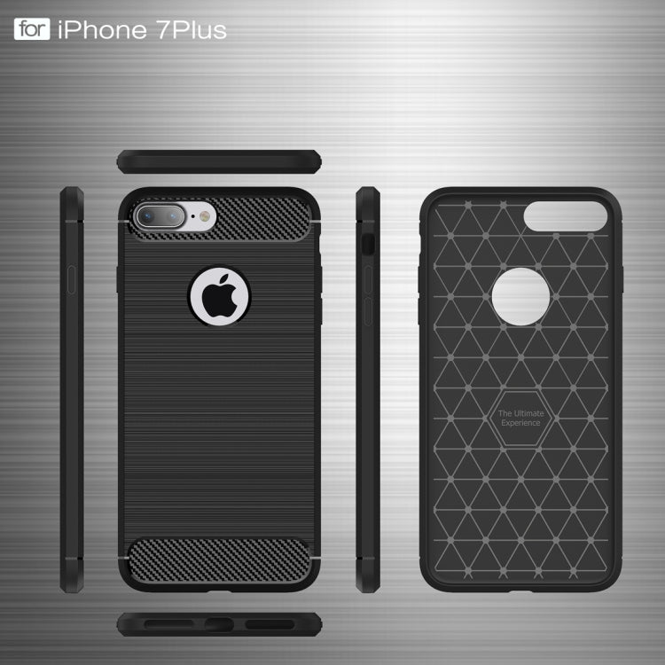 For iPhone 7 Plus Brushed Texture Fiber TPU Rugged Armor Protective Case(Dark Blue)