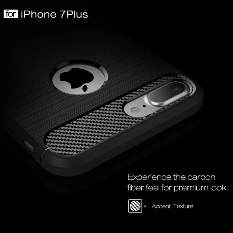 For iPhone 7 Plus Brushed Texture Fiber TPU Rugged Armor Protective Case(Dark Blue)