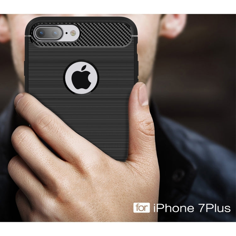For iPhone 7 Plus Brushed Texture Fiber TPU Rugged Armor Protective Case(Dark Blue)