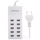 5V 2.4A / 2.1A / 1A 10-Port USB Charger Adapter, EU Plug(White)