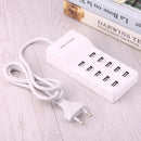 5V 2.4A / 2.1A / 1A 10-Port USB Charger Adapter, EU Plug(White)