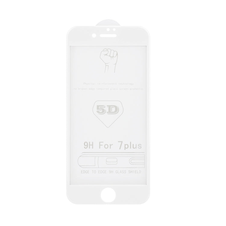 For iPhone 7 Plus 0.3mm 9H Surface Hardness 5D Curved Silk-screen Tempered Glass Screen Protector Film(White)