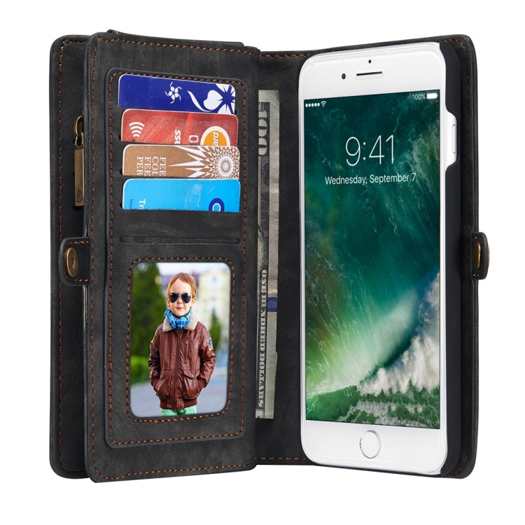 CaseMe for iPhone 8 Plus & 7 Plus Multifunctional Leather Billfold with Detachable Magnetic PC Back Protective Case & Holder & 11 Card Slots & 3 Cash Slots & 1 Zipper Wallet & 2 Photo Frames & 3 Magnetic Clasps(Black)