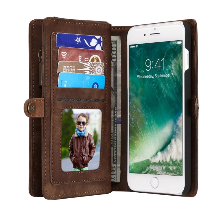 CaseMe for iPhone 8 Plus & 7 Plus Multifunctional Leather Billfold with Detachable Magnetic PC Back Protective Case & Holder & 11 Card Slots & 3 Cash Slots & 1 Zipper Wallet & 2 Photo Frames & 3 Magnetic Clasps(Coffee)