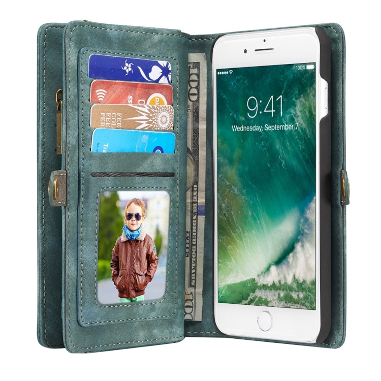 CaseMe for iPhone 8 Plus & 7 Plus Multifunctional Leather Billfold with Detachable Magnetic PC Back Protective Case & Holder & 11 Card Slots & 3 Cash Slots & 1 Zipper Wallet & 2 Photo Frames & 3 Magnetic Clasps(Blue)