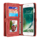 CaseMe for iPhone 8 Plus & 7 Plus Multifunctional Leather Billfold with Detachable Magnetic PC Back Protective Case & Holder & 11 Card Slots & 3 Cash Slots & 1 Zipper Wallet & 2 Photo Frames & 3 Magnetic Clasps(Red)