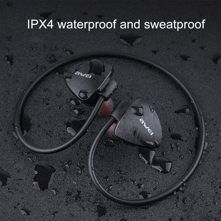 awei A847BL Outdoor Sports IPX4 Waterproof Anti-sweat Fashion After Hanging Design Stereo Bluetooth Earphone, For iPhone, Galaxy, Xiaomi, Huawei, HTC, Sony and Other Smartphones(Black)