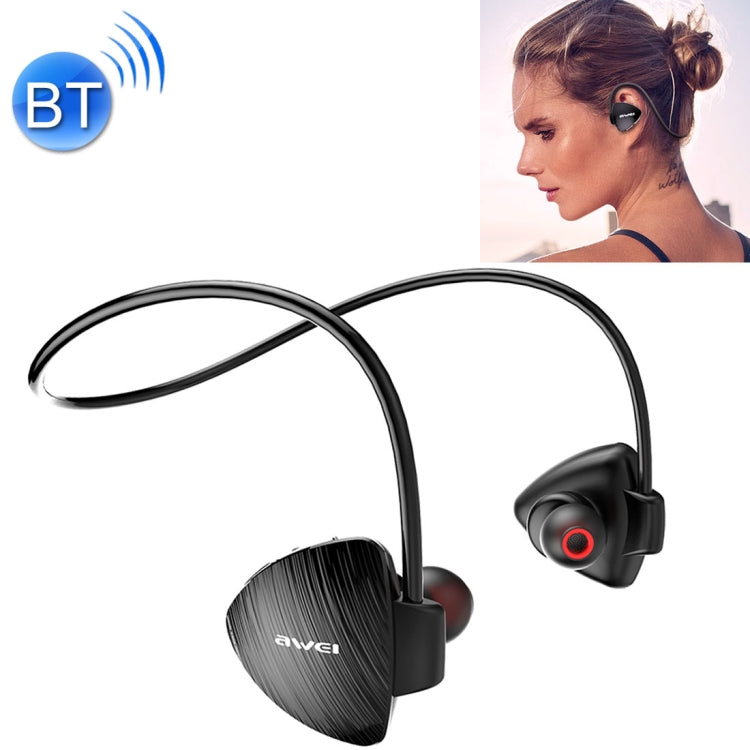 awei A847BL Outdoor Sports IPX4 Waterproof Anti-sweat Fashion After Hanging Design Stereo Bluetooth Earphone, For iPhone, Galaxy, Xiaomi, Huawei, HTC, Sony and Other Smartphones(Black)