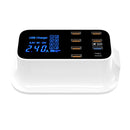 CDA19Q Multi-function AC 110V~240V 8 Ports USB Digital Display LCD Detachable Charging Station Smart Charger(White)