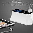 CDA19Q Multi-function AC 110V~240V 8 Ports USB Digital Display LCD Detachable Charging Station Smart Charger(White)