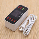 A9+ Multi-function AC 100V~240V 8 Ports USB Digital Display LCD Detachable Charging Station Smart Charger,Support QC3.0(White)