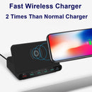 828W 7 in 1 60W QC 3.0 USB Interface + 4 USB Ports + USB-C / Type-C Interface + Wireless Charging Multi-function Charger with Mobile Phone Holder Function, EU Plug(White)