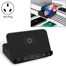 828W 7 in 1 60W QC 3.0 USB Interface + 4 USB Ports + USB-C / Type-C Interface + Wireless Charging Multi-function Charger with Mobile Phone Holder Function, AU Plug(Black)