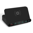 828W 7 in 1 60W QC 3.0 USB Interface + 4 USB Ports + USB-C / Type-C Interface + Wireless Charging Multi-function Charger with Mobile Phone Holder Function, AU Plug(Black)