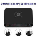 828W 7 in 1 60W QC 3.0 USB Interface + 4 USB Ports + USB-C / Type-C Interface + Wireless Charging Multi-function Charger with Mobile Phone Holder Function, AU Plug(Black)