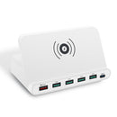 828W 7 in 1 60W QC 3.0 USB Interface + 4 USB Ports + USB-C / Type-C Interface + Wireless Charging Multi-function Charger with Mobile Phone Holder Function, AU Plug(White)