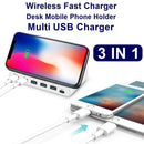 828W 7 in 1 60W QC 3.0 USB Interface + 4 USB Ports + USB-C / Type-C Interface + Wireless Charging Multi-function Charger with Mobile Phone Holder Function, UK Plug(Black)