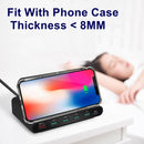 828W 7 in 1 60W QC 3.0 USB Interface + 4 USB Ports + USB-C / Type-C Interface + Wireless Charging Multi-function Charger with Mobile Phone Holder Function, UK Plug(Black)