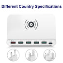 828W 7 in 1 60W QC 3.0 USB Interface + 4 USB Ports + USB-C / Type-C Interface + Wireless Charging Multi-function Charger with Mobile Phone Holder Function, UK Plug(White)