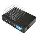50W 6 USB Ports + 2 USB-C / Type-C Ports + Wireless Charging Multi-function Charger with LED Display & Detachable Bezel, UK Plug