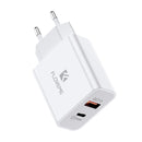 FLOVEME 18W PD + QC 3.0 Dual USB Travel Fast Charger Power Adapter, EU Plug(White)