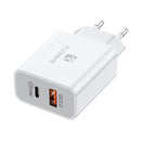 FLOVEME 18W PD + QC 3.0 Dual USB Travel Fast Charger Power Adapter, EU Plug(White)