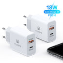 FLOVEME 18W PD + QC 3.0 Dual USB Travel Fast Charger Power Adapter, EU Plug(White)