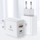 FLOVEME 18W PD + QC 3.0 Dual USB Travel Fast Charger Power Adapter, EU Plug(White)