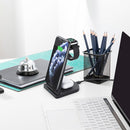 HQ-UD21 3 in 1 Folding Mobile Phone Watch Multi-Function Charging Stand Wireless Charger for iPhones & Apple Watch & Airpods (Black)