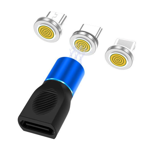 4 in 1 3A 8 Pin & USB-C / Type-C & Micro USB Zinc Alloy Magnetic Charging Head + USB-C / Type-C Magnetic Charging Adapter Set (Blue)