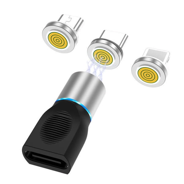 4 in 1 3A 8 Pin & USB-C / Type-C & Micro USB Zinc Alloy Magnetic Charging Head + USB-C / Type-C Magnetic Charging Adapter Set (Silver)