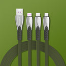 3A 3 in 1 USB to 8Pin + Micro USB + USB-C / Type-C Zinc Alloy Super-fast Charging Cable (Green)