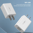 WK WP-U56 2 in 1 2A Dual USB Travel Charger + USB to USB / Type-C Data Cable Set, US Plug(White)