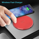 10W QI Plaid Pattern Round Metal Wireless Charger (Red)