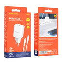Borofone BN6 PD 20W Single Port Travel Charger with Type-C / USB-C to 8 Pin Cable, EU Plug(White)