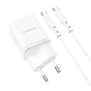 Borofone BN6 PD 20W Single Port Travel Charger with Type-C / USB-C to Type-C / USB-C Cable, EU Plug(White)